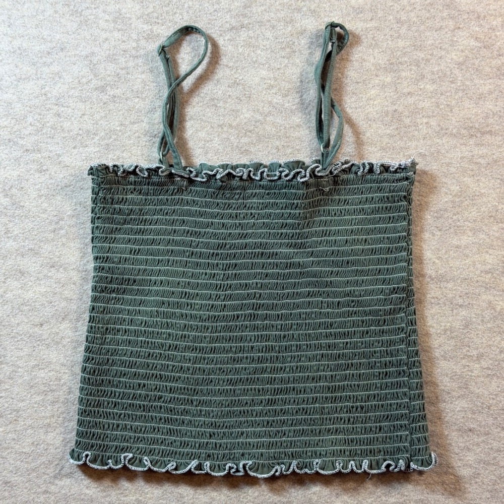 John Galt Brandy Melville Olive Green Smocked Cami Top Lettuce Trim One Size